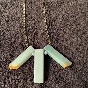 Amazonite "monolith" or "bar" jewelry pendants necklace. Gold-tone chain.